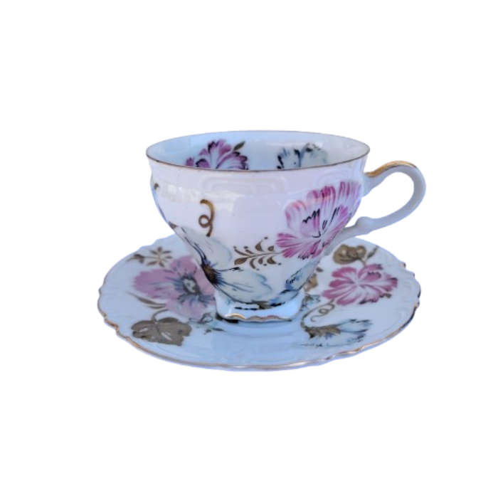 Very Pretty pink and Blue Flower Bone China Trio