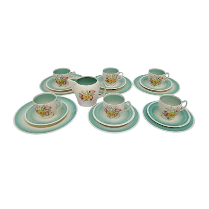 Royal Vale Bone China with blue & grey leaf  Tea Set