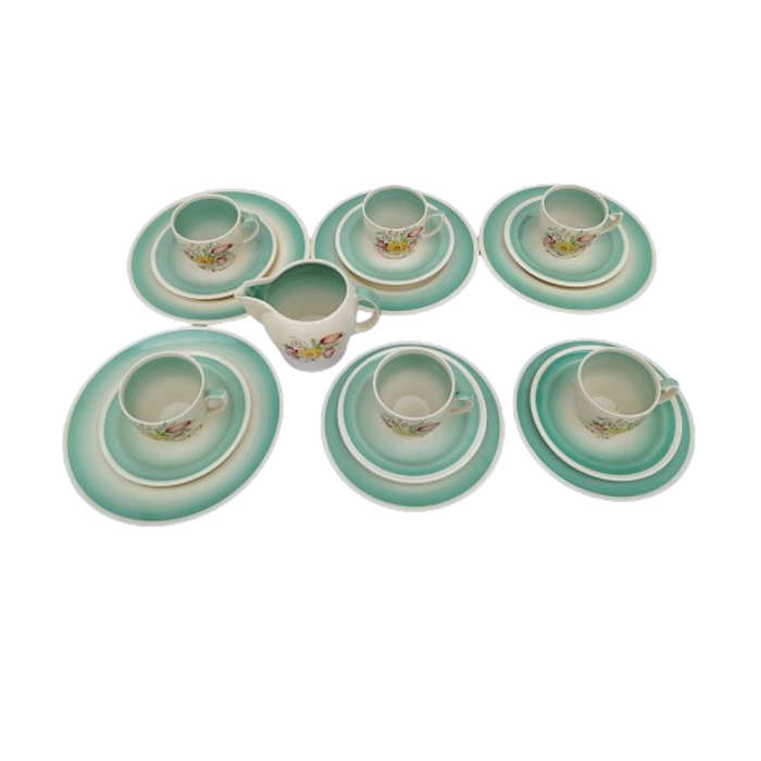 Royal Vale Bone China with blue & grey leaf  Tea Set