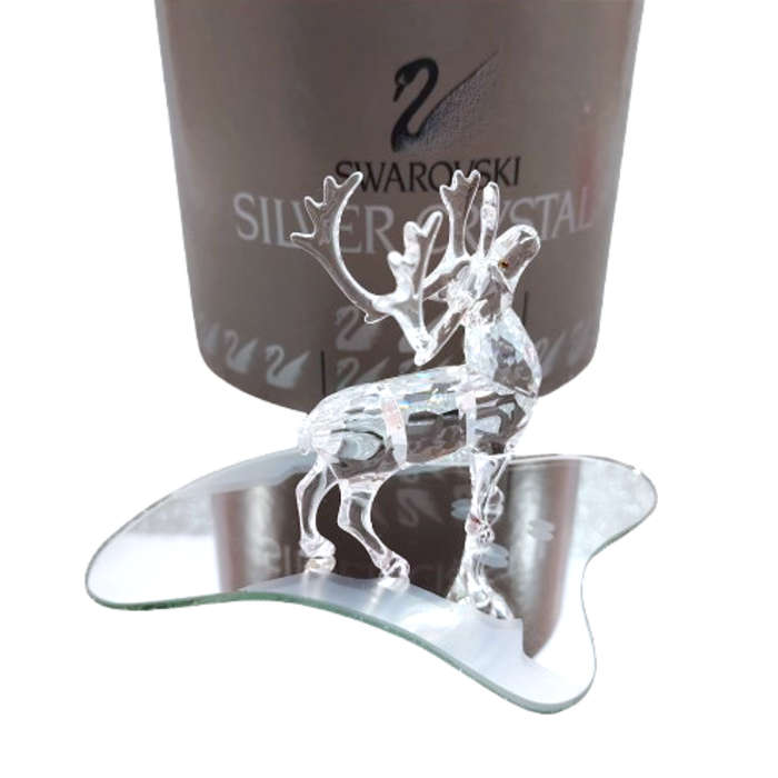 Swarovski Crystal Figurine, Reindeer on Mirror Christmas