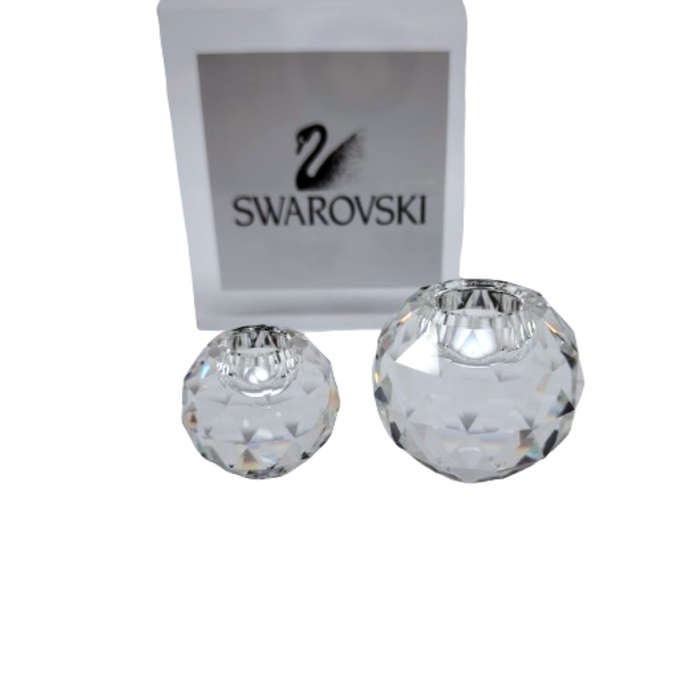 Swarovski Silver Crystal Global Ball Medium and Small Candleholders