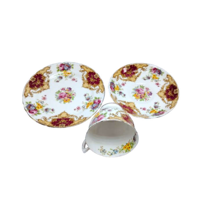 Tuscan Burgundy Provence Teacup Trio Set - High Tea at Home