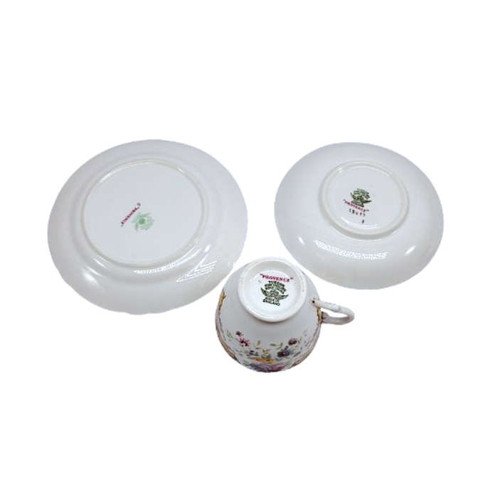 Tuscan Burgundy Provence Teacup Trio Set - High Tea at Home