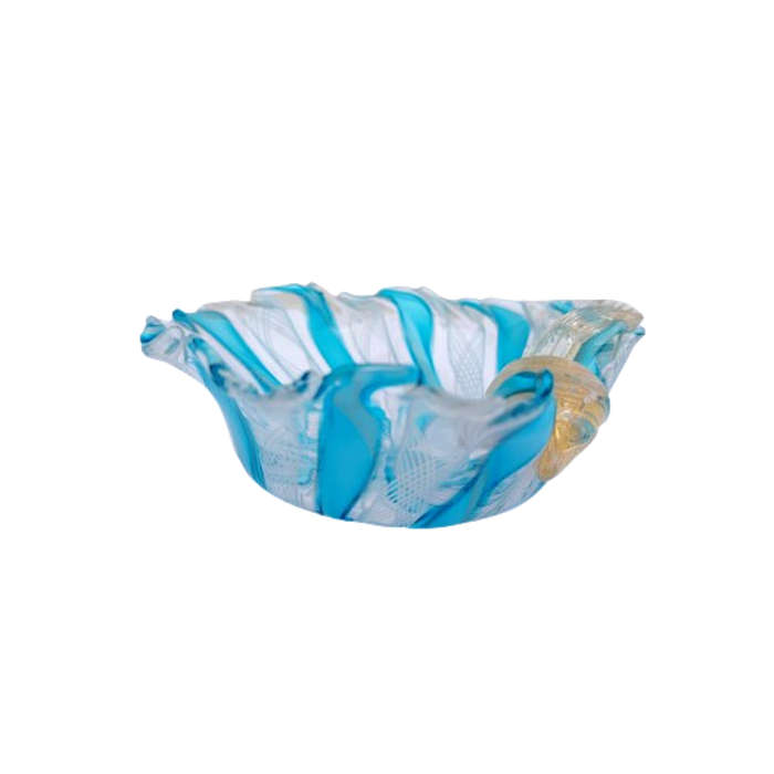 Mid Century Italian Latticini Art Glass Blue and Gold Dish
