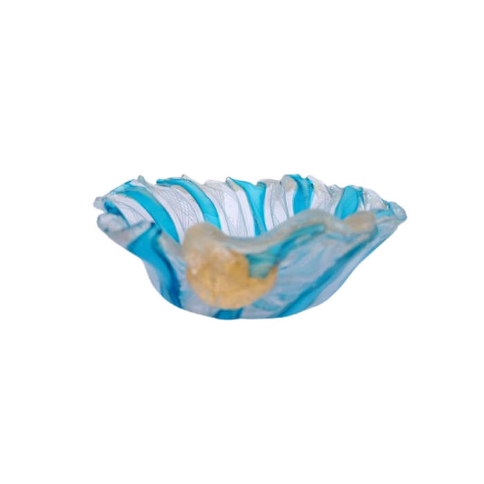 Mid Century Italian Latticini Art Glass Blue and Gold Dish