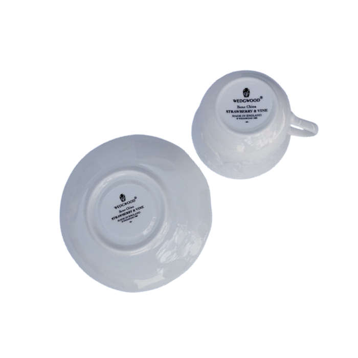 Wedgwood White Bone China Strawberry & Vine Teacup & Saucer