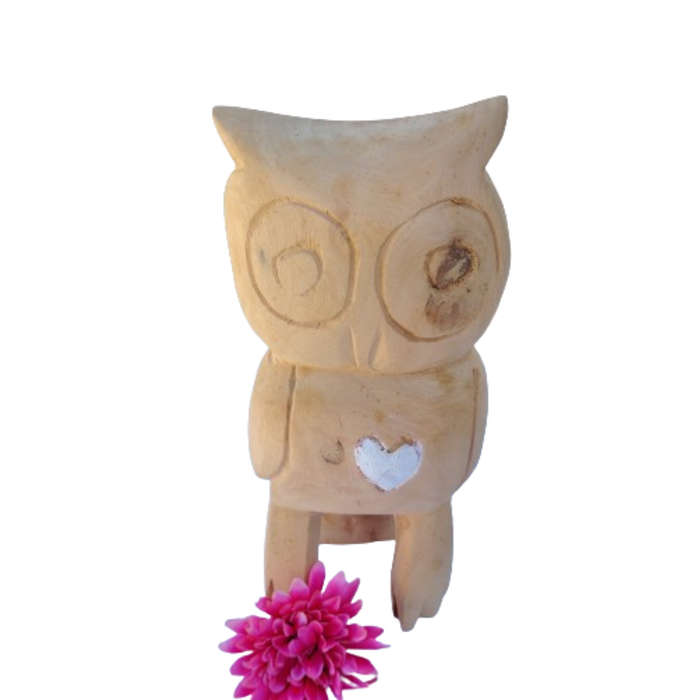 Large Wooden Owl with Heart