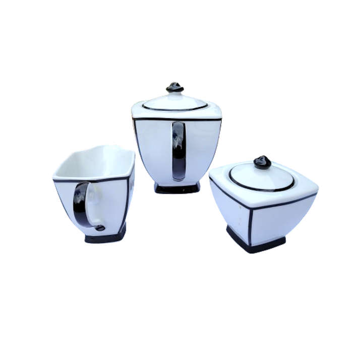 @Home White and Black teapot Milk Jug and Sugar Bowl