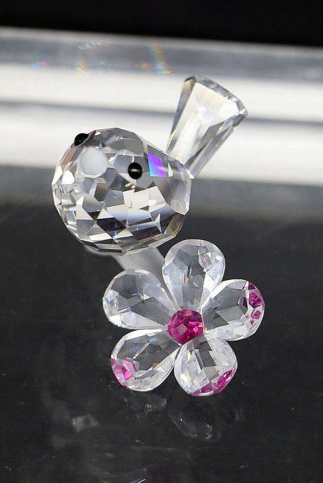 Swarovski Crystal Baby Bird and Flower On Frosted Branch