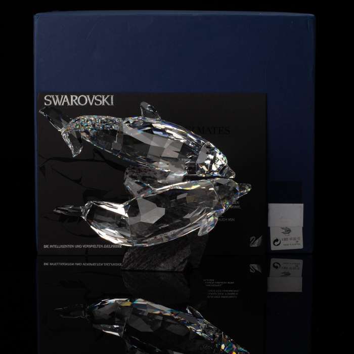 Swarovski Crystal Large and Heavy Soulmates, Stunning Dolphins on Granite