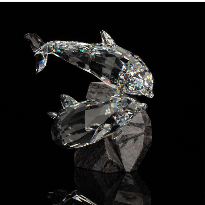 Swarovski Crystal Large and Heavy Soulmates, Stunning Dolphins on Granite