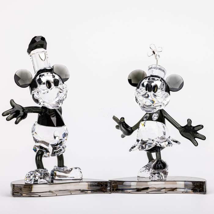 Swarovski Disney Steamboat Willie Mickey And Minnie Mouse Figurine