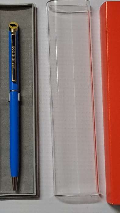 South African Pens 1 x Collectable Jesus is God Pen. No Ink. + display box (metal/light blue)