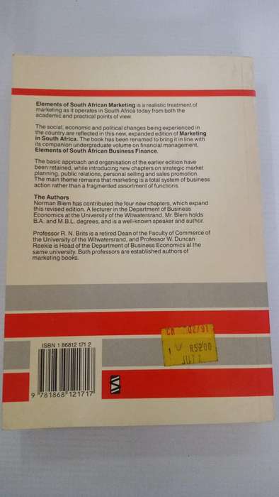 Book - NH Blem, WD Reekie, RN Brits - Elements of South African Marketing.