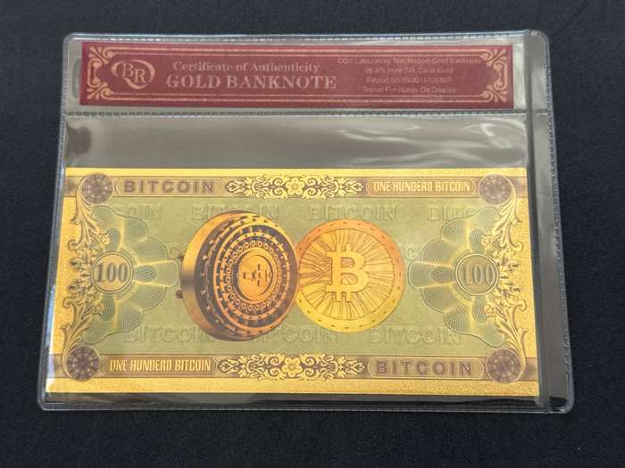 BITCOIN Gold 999999 Plated Replica of the 100 Bitcoin.