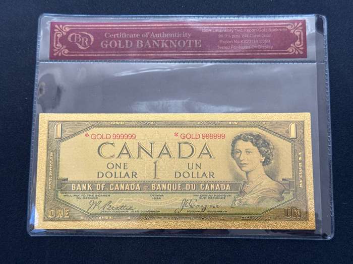 1954 Canada Gold 999999 Plated Replica of the One Dollar.