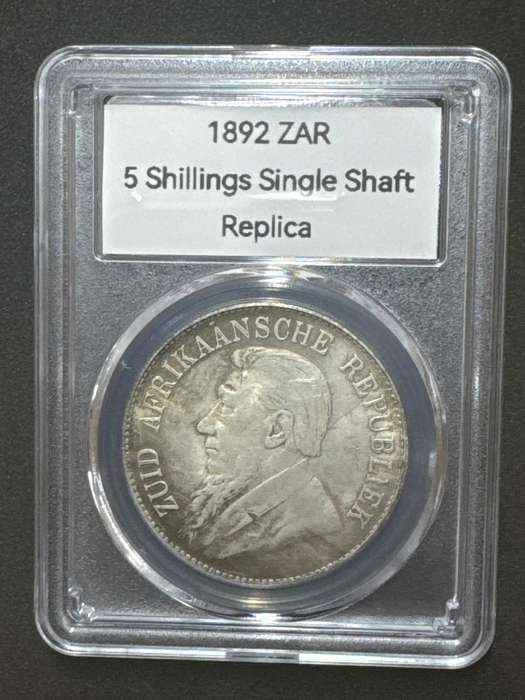 1892 ZAR 5 Shillings Single Shaft, Silver Plated Brass. Replica!!!