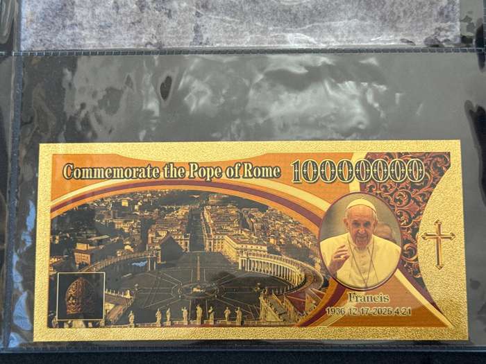 2025 Commemorate The Pope Of Rome,Gold 999999 Plated Replica of the 10000000.