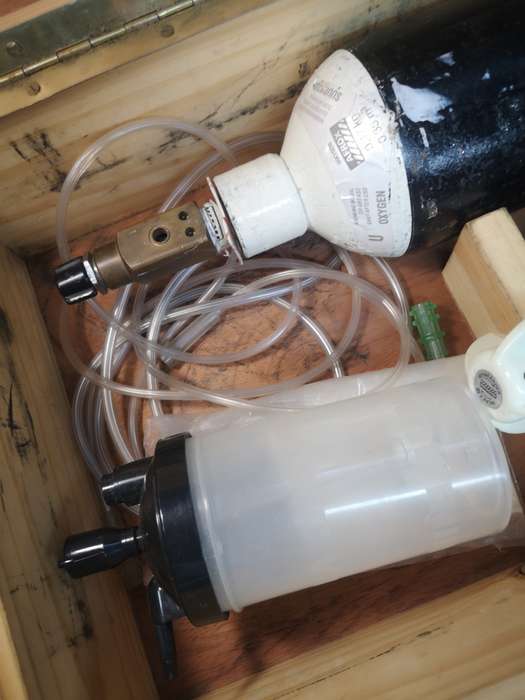 Complete Ambulance Emergency Oxygen Tank Kit in a Wooden Case