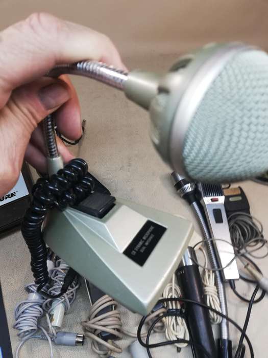 collection of microphones, Shure, Hammerstein, MB, Grundig