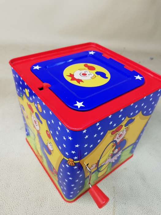 Vintage Schylling Tin Musical Wind Up Jack in the Box Circus Clown Jester Works