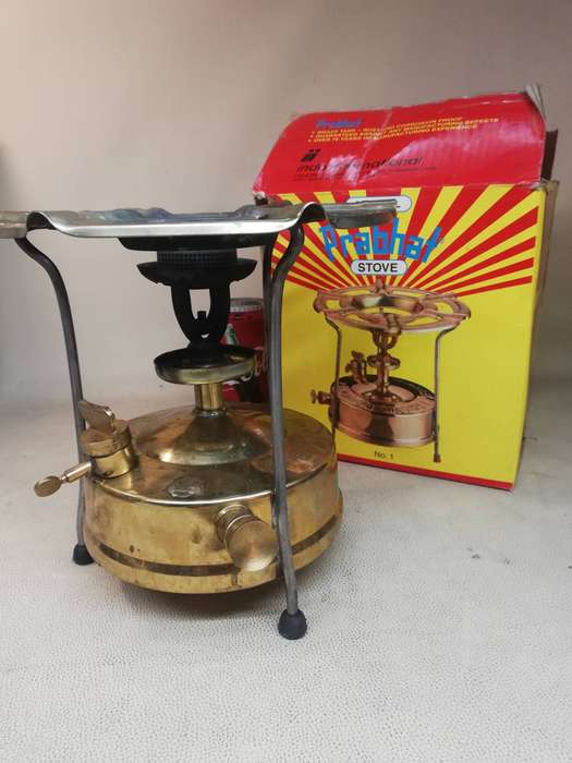 ANTIQUE OLD VINTAGE PRABHAT NO.1 RARE HANDMADE BRASS KEROSENE CAMP STOVE - WITH BOX