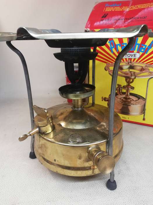 ANTIQUE OLD VINTAGE PRABHAT NO.1 RARE HANDMADE BRASS KEROSENE CAMP STOVE - WITH BOX