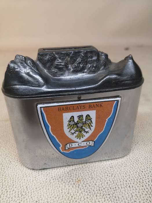 Sold Vintage Barclays Bank DCO chrome Table Mountain Money Savings Box