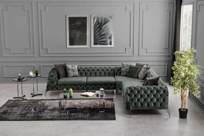 Big Full buttoned Chesterfield Corner couch
