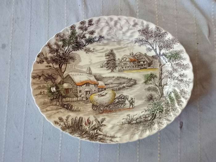 Yorkshire, Staffordshire England, Genuine hand engraved Pottery serving platter