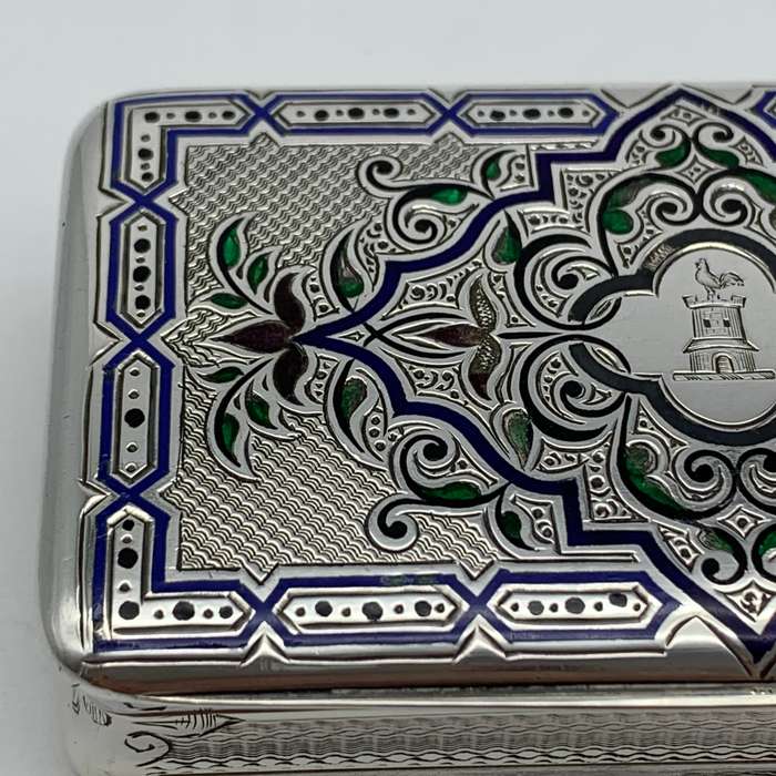 Superb Silver & Enamel French Antique Snuff Box (Claude D. Roussel)