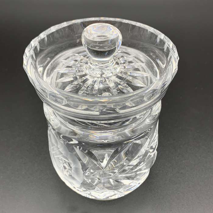 Crystal 1950/60's 'Rose-Cut' Jam or Honey Jar & Lid