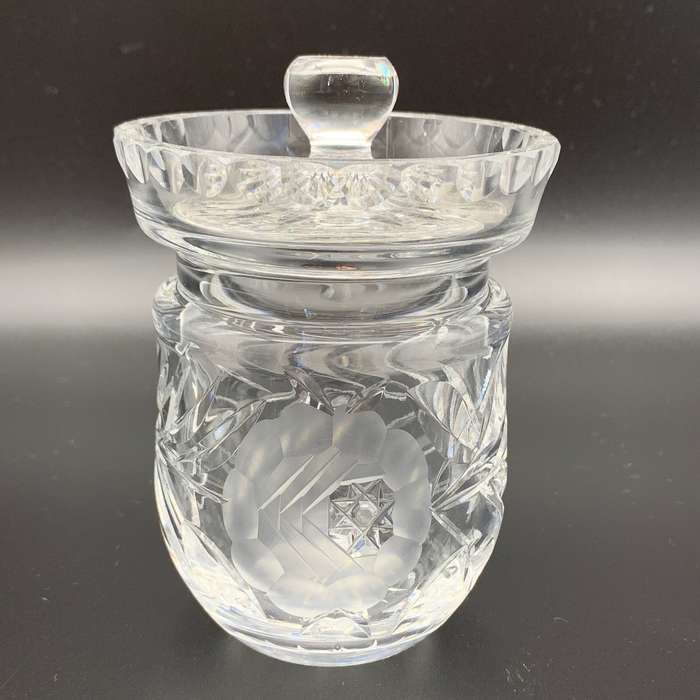 Crystal 1950/60's 'Rose-Cut' Jam or Honey Jar & Lid