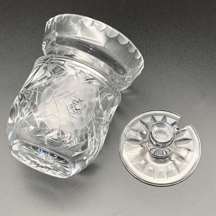 Crystal 1950/60's 'Rose-Cut' Jam or Honey Jar & Lid