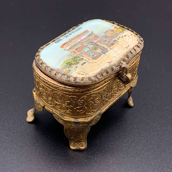 Small French Antique Bevelled Glass Trinket Box (Arc de Triomphe)