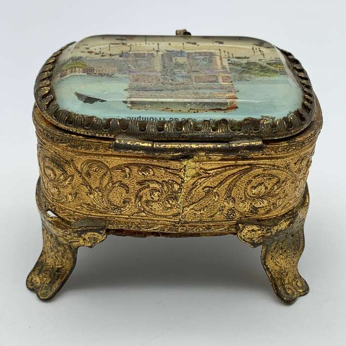 Small French Antique Bevelled Glass Trinket Box (Arc de Triomphe)