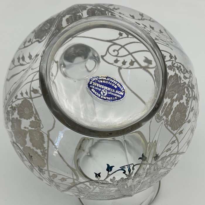 Large Glass Sterling Silver Overlay Water Jug (1940's)