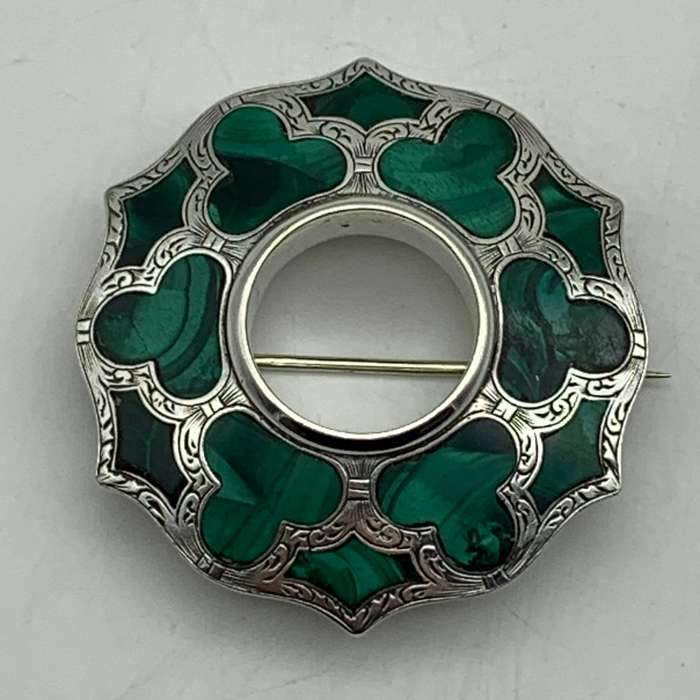 Antique Scottish Silver & Malachite Brooch/Pendant