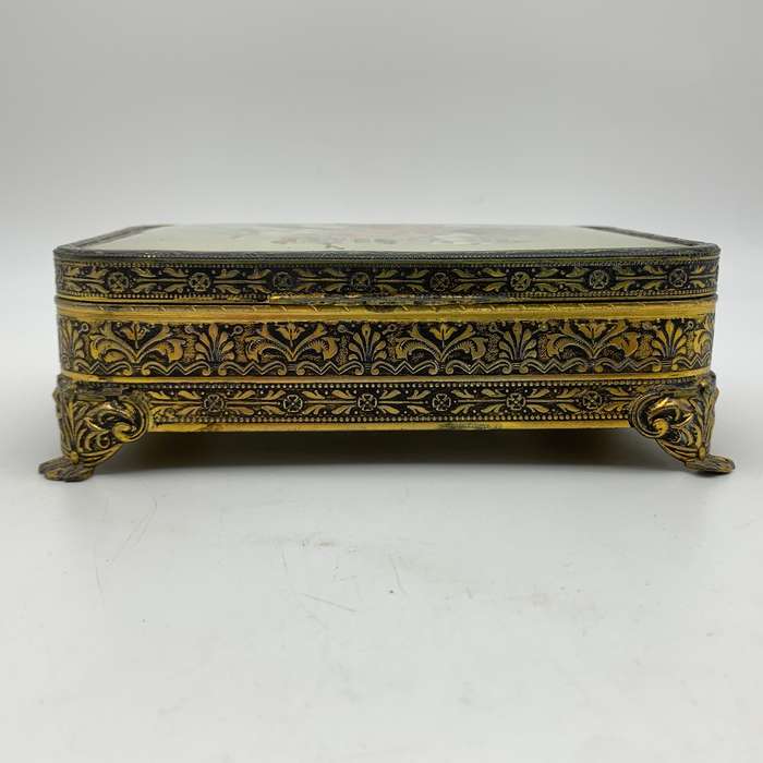 Vintage Brass & Petit Point Jewellery Box