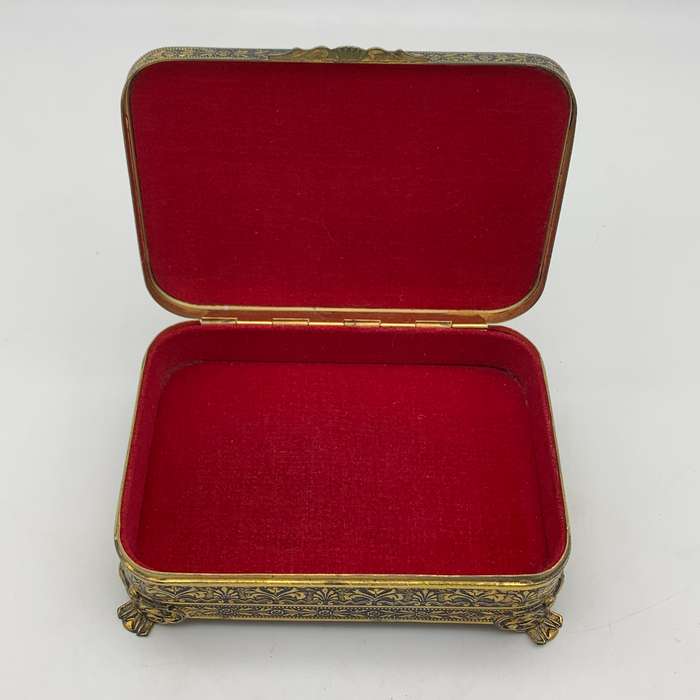 Vintage Brass & Petit Point Jewellery Box