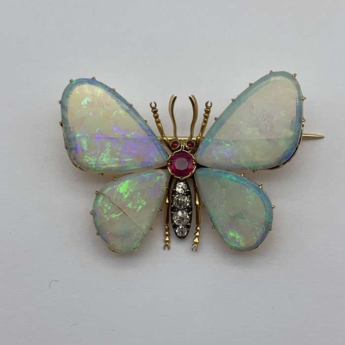 Victorian Gold, Opal, Diamond & Ruby 'Butterfly' Brooch
