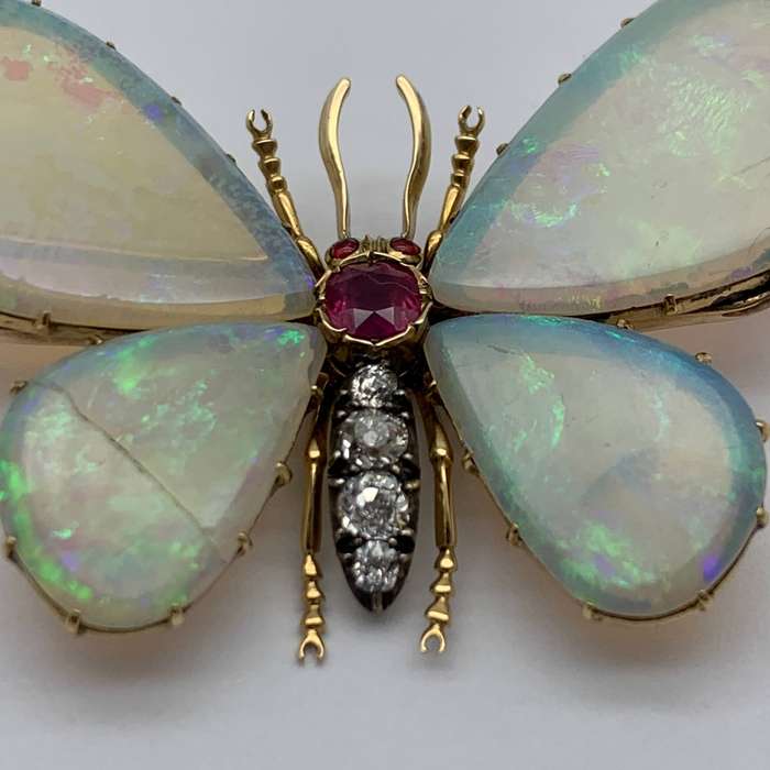 Victorian Gold, Opal, Diamond & Ruby 'Butterfly' Brooch