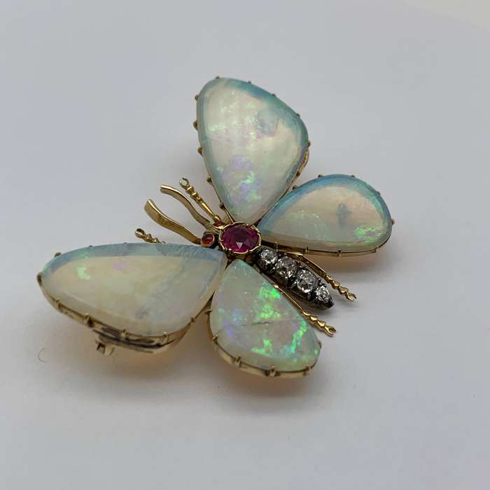 Victorian Gold, Opal, Diamond & Ruby 'Butterfly' Brooch