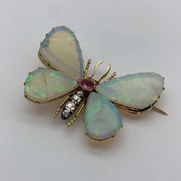 Victorian Gold, Opal, Diamond & Ruby 'Butterfly' Brooch