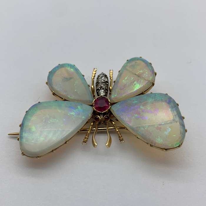 Victorian Gold, Opal, Diamond & Ruby 'Butterfly' Brooch