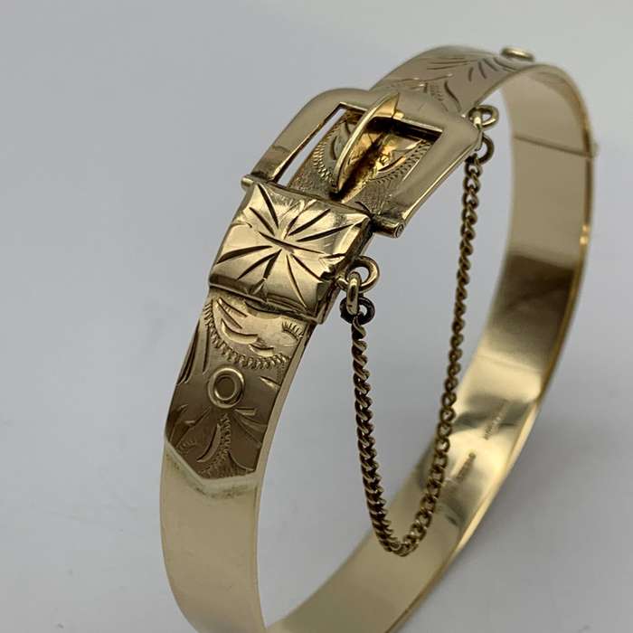 Vintage 9ct Solid Gold 'Belt Buckle' Bangle/Bracelet