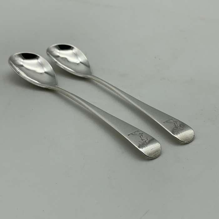 Antique Pair Large Irish Silver Mustard Spoons (1849)