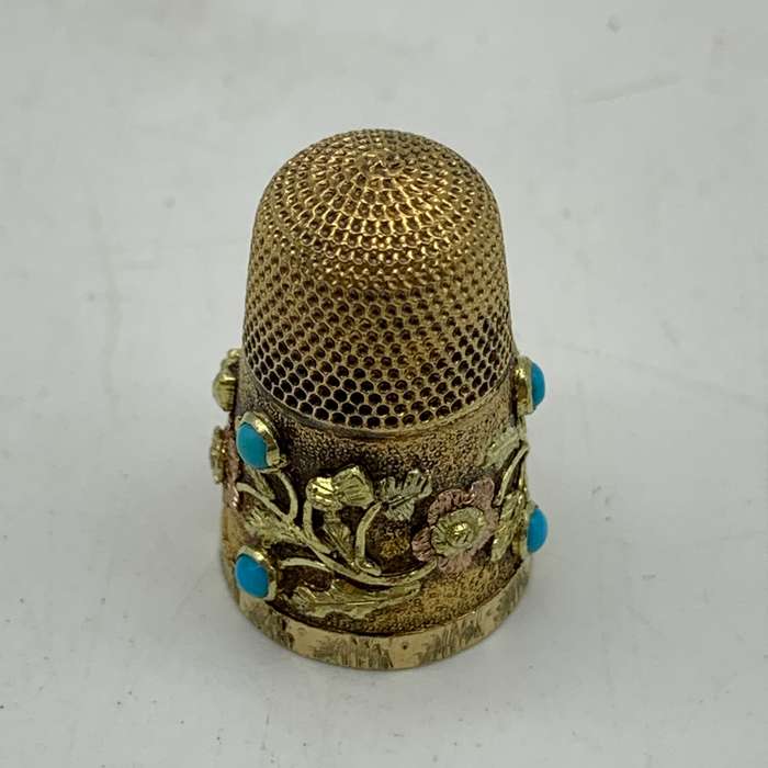 Antique Solid 15ct Gold & Turquoise Thimble (5,1g)
