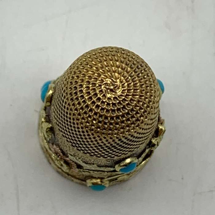 Antique Solid 15ct Gold & Turquoise Thimble (5,1g)