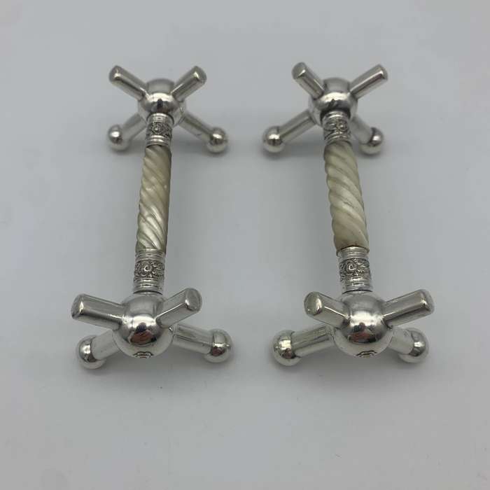 Antique Pair of Silver-Plate & Mother of Pearl Knife Rests